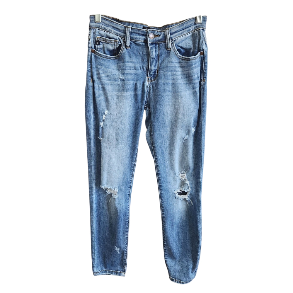 Judy Blue Y2K/90s Vibe-Distressed Straight Jeans-Relaxed Fit-Mid Rise--9/29Jr